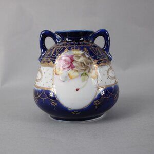 SK Nippon Vase Blue Multi Color Floral Hand Painted 4.25" Vase